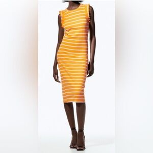 NWT Zara Striped Ruffle Ribbed Dress, Size S